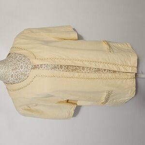 R&K Jacket Women S Yellow Linen Blend Embroidered Short Sleeve Summer Breathable